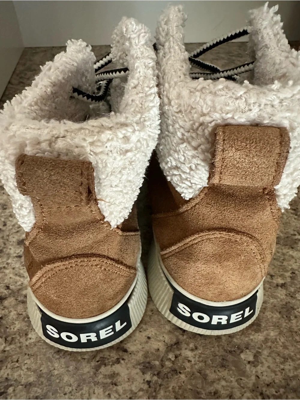 Sorel Lace-Up Winter Boots in Black, Tan & Cream